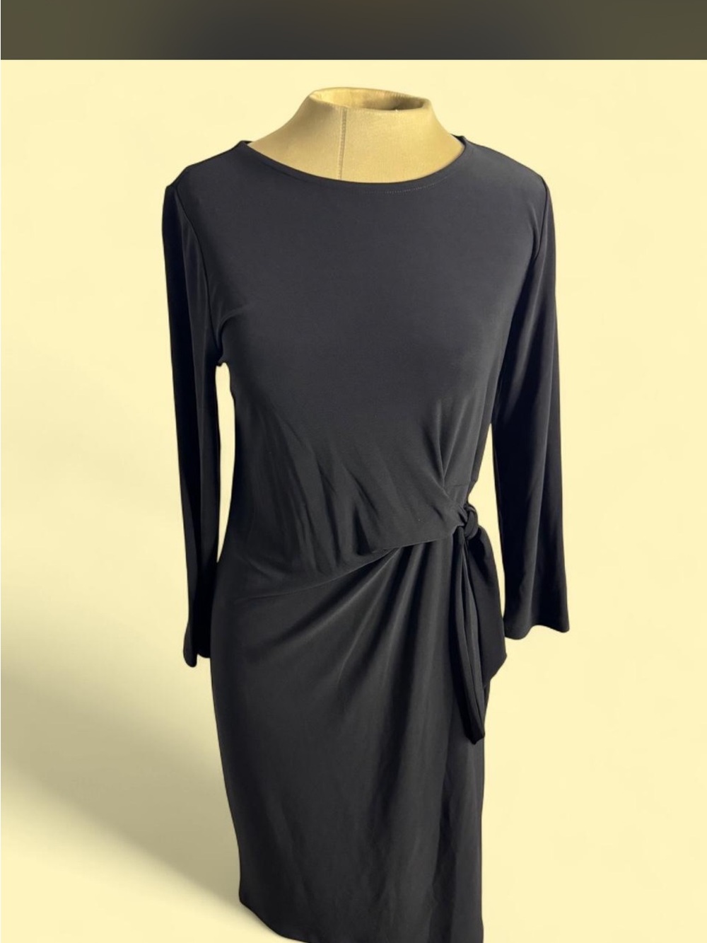 Kasper Black Long-Sleeve Knot Tie Sheath Dress